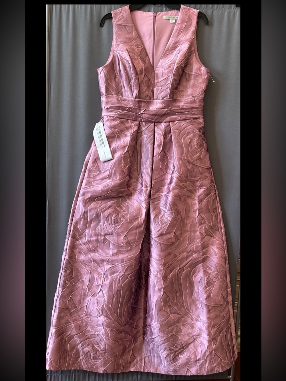 Kay Unger Mauve Pink Rose Jacquard V-Neck Maxi Gown, sz 12, new - Picture 7 of 13